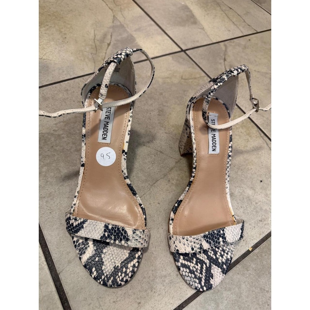 Steve Madden Snakeskin Print Block Heel Sandals Neutral Size 9.5